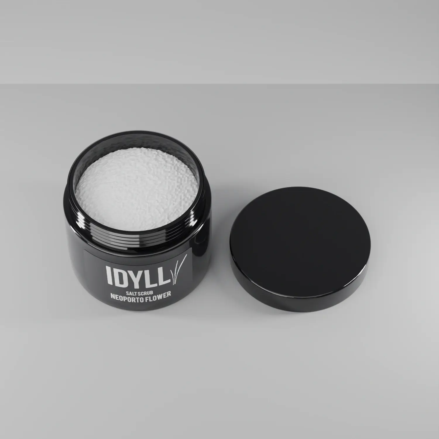 Natural Salt Scrub Neoporto with the lid off, showing the contents